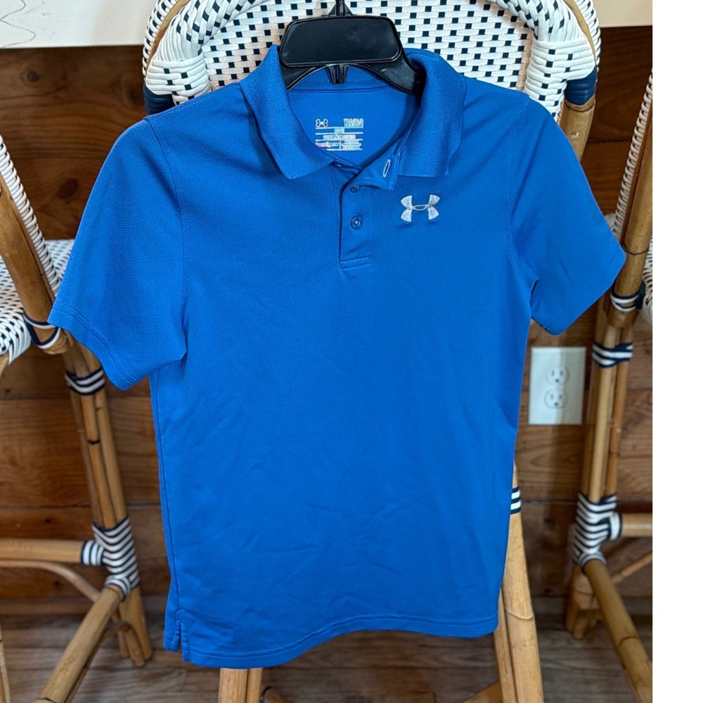 Under Armour Boys Youth Large YLG Blue Short Sleeve Performance Polo Shirt